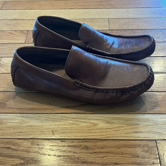 Aldo Men's Brown Leather Moccasin Driving Loafers Size 9.5 - Picture 2 of 8